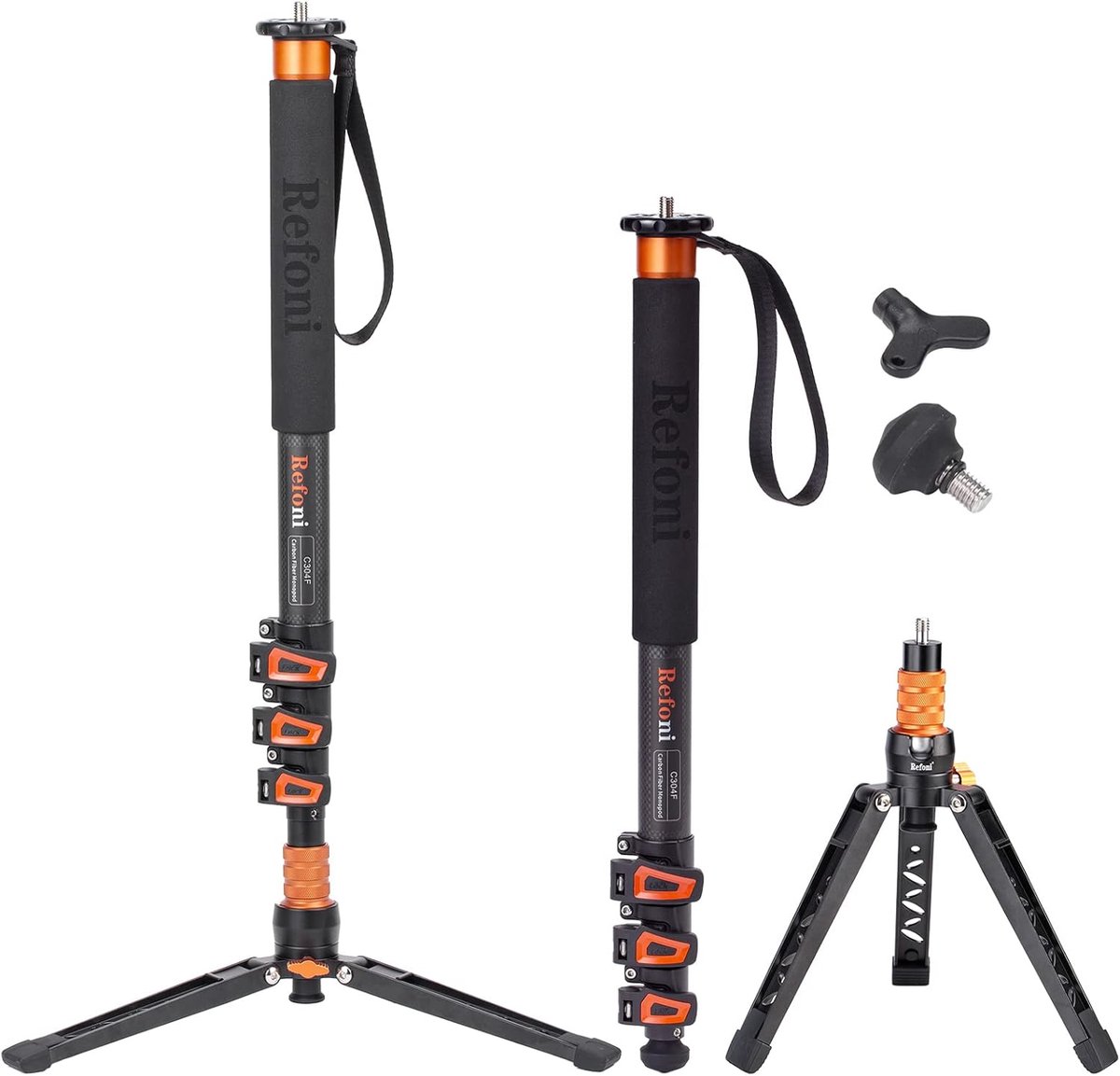Carbon Monopod - Reisstatief Camera - Stabiel Fotograferen - Afneembare Statiefvoet - 173 cm Hoog - Zwart