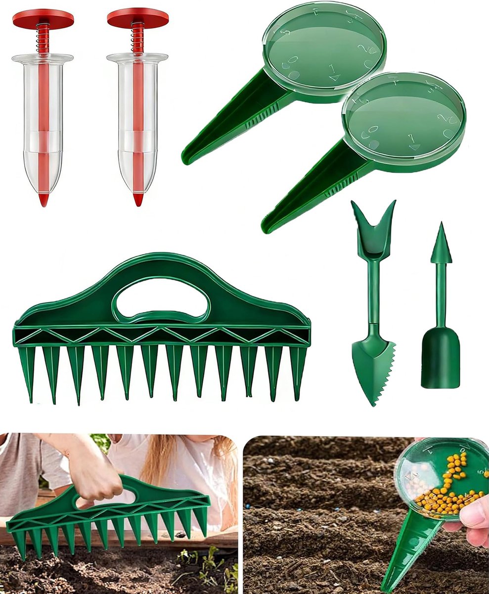 Tuin Zaad Dispenser - Zaai Hulp - Efficiënt Zaaien - 12-Gaats Ontwerp - 7 Delige Set - Groen