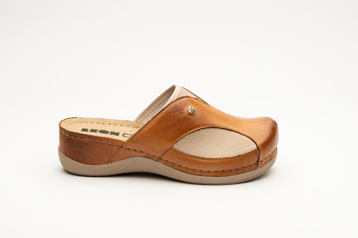 Dames Medische klompen - Werkklompen - Zorgklompen in maat 36 t/m 41 - Antislip-zool - Elastische zijdes - Comfortabel bij Hallux Valgus - Leon - Goudbruin- maat 38