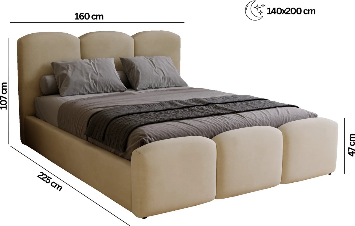 Laura Gestoffeerd Tweepersoonsbed 140x200 cm met Opbergruimte en Hoog Volumineus Hoofdbord – Luxe Velours Velutto – Donkerbruin – Comfortabel & Modern Slaapkamermeubel – Laura