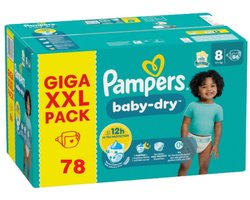 Pampers Baby-Dry Maat 8 – 78 Luiers – XXL Pack – 12 uur bescherming – 17+ kg