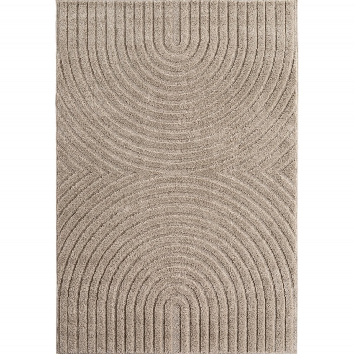 Art Vloerkleed – Japandi – Boogpatroon – Modern & Laagpolig – Beige/Bruin – 200x290 cm