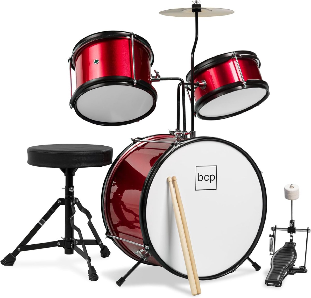 Kinder Drumstel - Muziekset Junior - Muziek Maken - Compleet met kruk - 3-delig - Rood