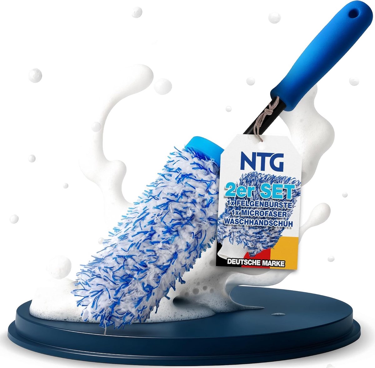 Velgenborstel - Velg Reiniger - Auto Poetsen - Verwisselbare Borstel - 39cm - Zwart Blauw Wit