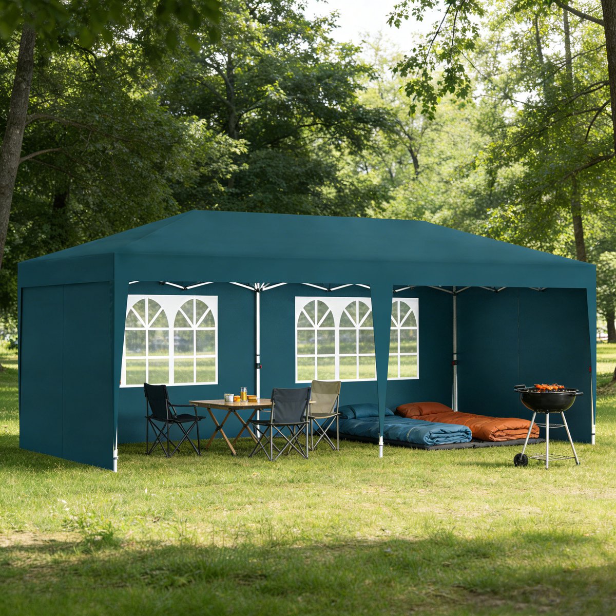 Paviljoen - Opvouwbaar Paviljoen 3x6m - Snel Op Te Bouwen - Tuinpaviljoen - Partytent - Opvouwbaar Tent - Met 6 Zijwanden - UV-bescherming - Hoogte Verstelbaar - Voor Tuin, Strand, Feest, Bruiloft, Festival En Camping - Groen - NAIZY
