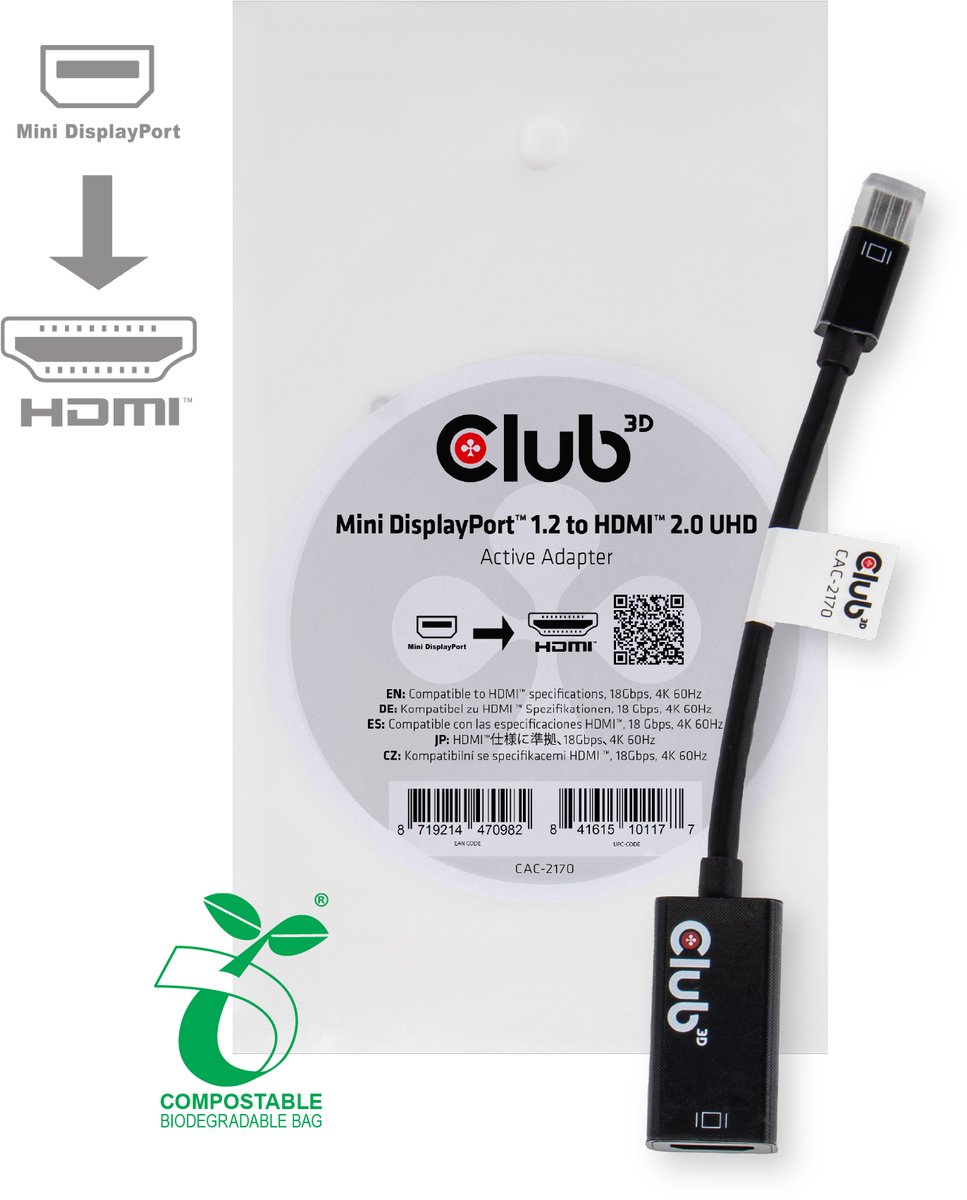 Club 3D Mini DisplayPort™ 1.2 naar HDMI™ 2.0 UHD Active Adapter
