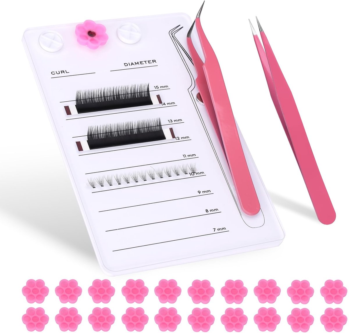 Eyelash Extension Pallet Kit - Inclusief 2 Pincetten en 100 Lijmbakjes - Acrylic Tray voor Wimperverlengingen