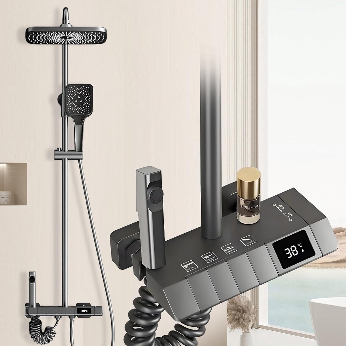 Regendouchesysteem Koper - Douchekraan Set - Badkamer Upgrade - Temperatuur Weergave - 30c