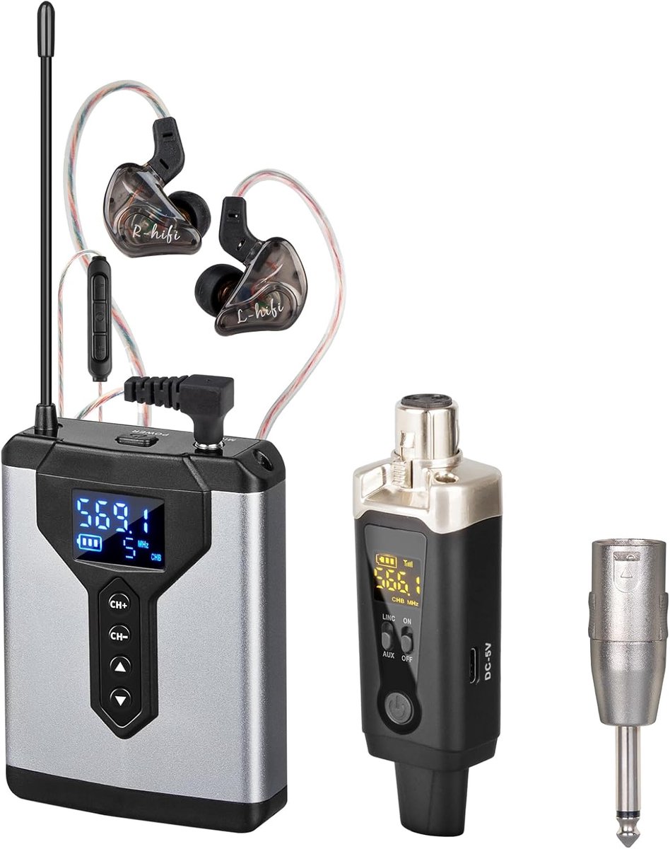 Draadloos Monitorsysteem - In-ear Systeem - Live Optredens - Automatische Koppeling - 6.2 x 3 x 17.2 cm - Grijs
