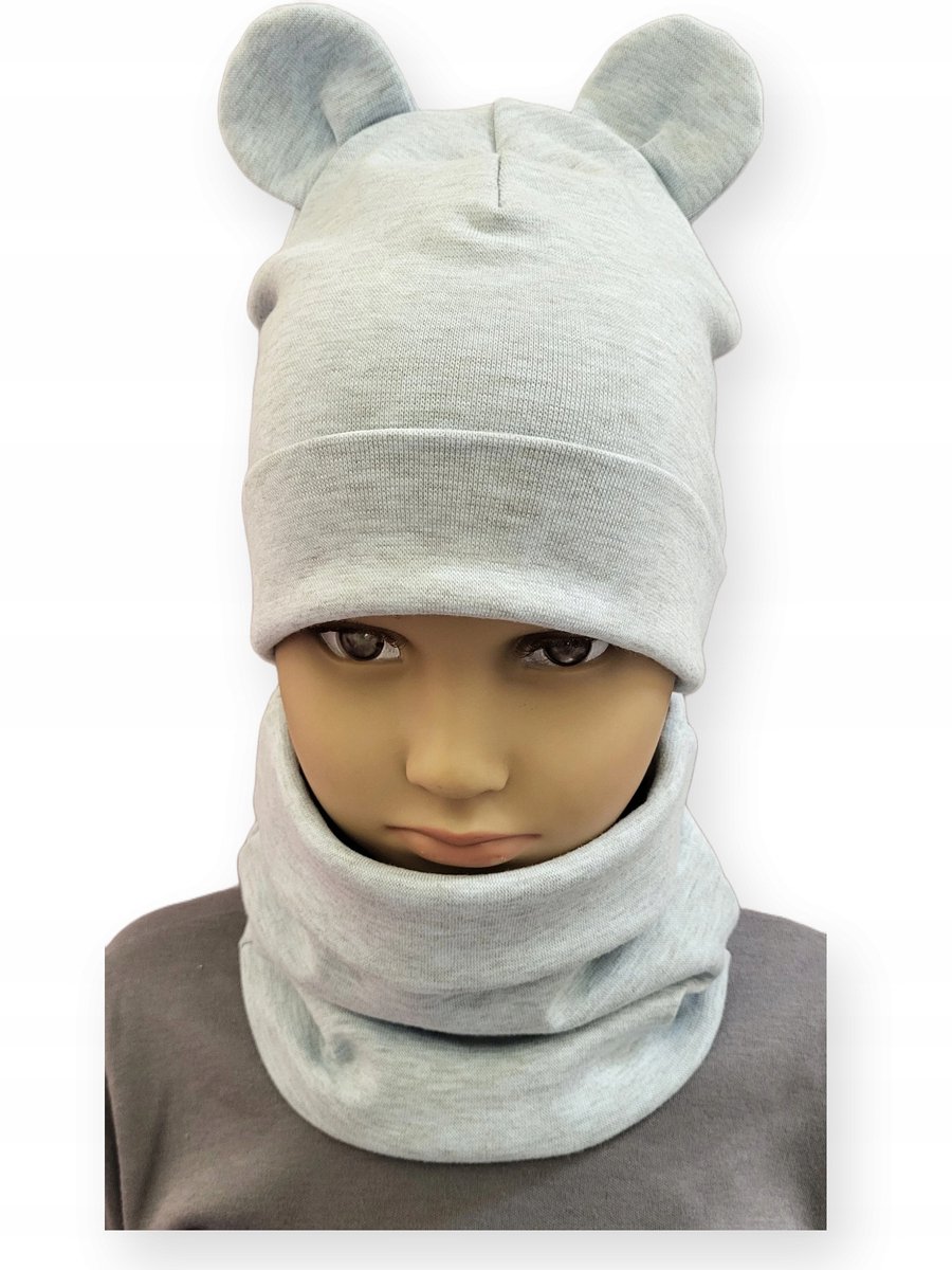 Dartomik - Babymuts en Sjaal Set - Met Oren - Blauw Melange