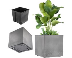 KADAX plantenbak op wielen, 39 x 40 cm, grote plastic bloempot met een moderne betonlook, vierkante bloempot voor terras en tuin (antraciet)
