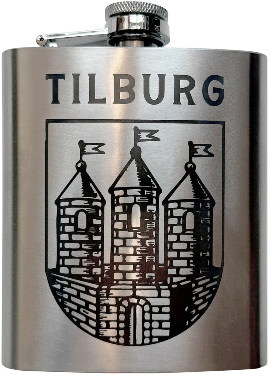 Wapen van Tilburg - Flacon - Gegraveerd - RVS Heupfles - Veldfles