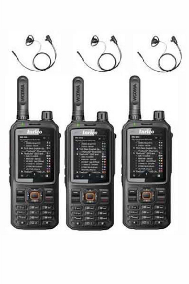 Set van 3 Inrico T320 V2 4G LTE Zello Portofoon, GPS, Wifi met D-shape oortje