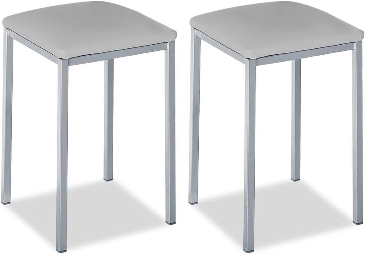 Keukenkrukjes Set - Zitjes Kunstleer - Keuken Bar - Gemonteerd Geleverd - Zithoogte 45cm - Grijs