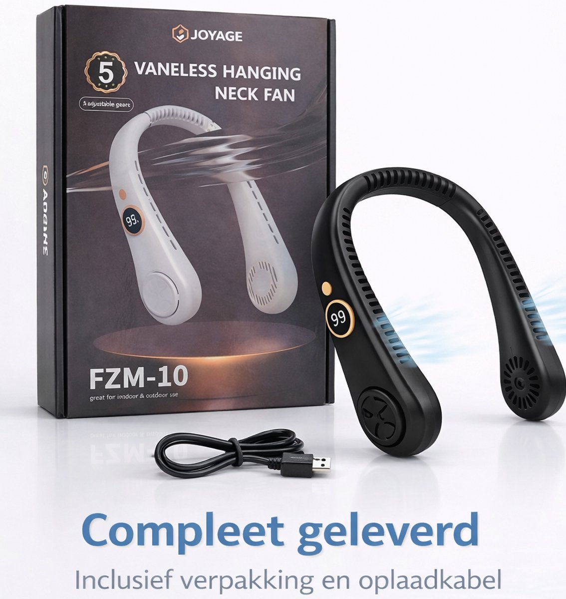 Joyage Nek Ventilator oplaadbaar - Zwart - 5 standen - Gezichtsventilator - Neck fan - Portable fan mini ventilator usb - Nekventilator met koeling Handventilator Bureau ventilator - Halsventilator Waaier handwaaier Draagbare ventilator klein — afbeelding 7