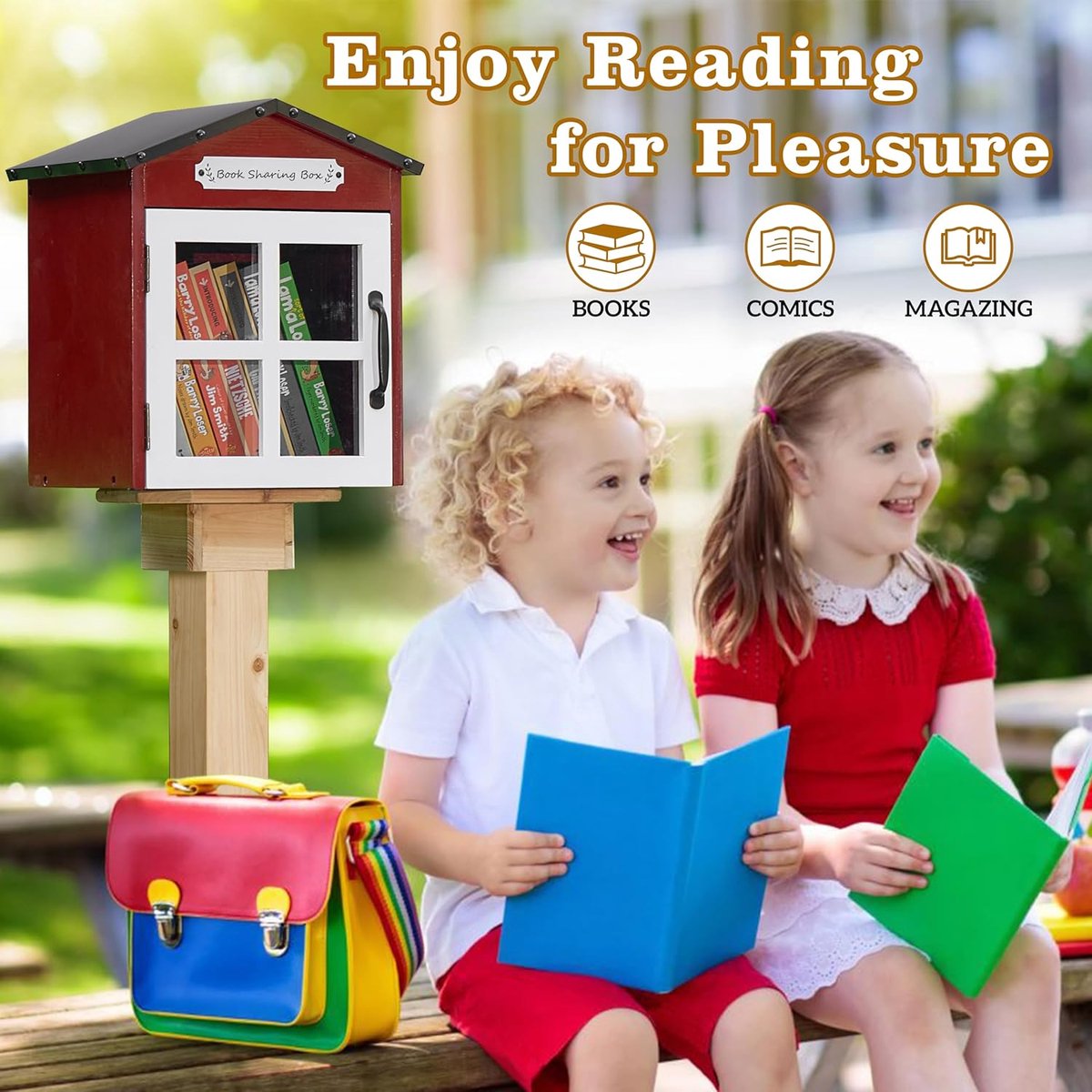 Boekenbibliotheek Buiten - Boekenkast Tuin - Boeken Delen - Waterdicht Dak - 43cm Hoog - Rood — cadeau in Cadeau-ideeën - foto 3