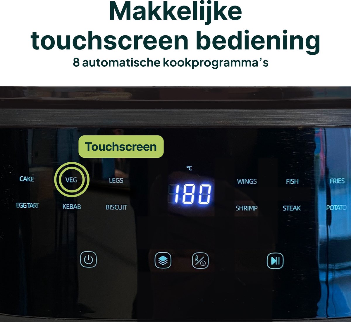 Vivid Green Airfryer 5L - Tot 4 Personen - PFAS-vrij - 12 Programma's - Digitaal Display — afbeelding 3