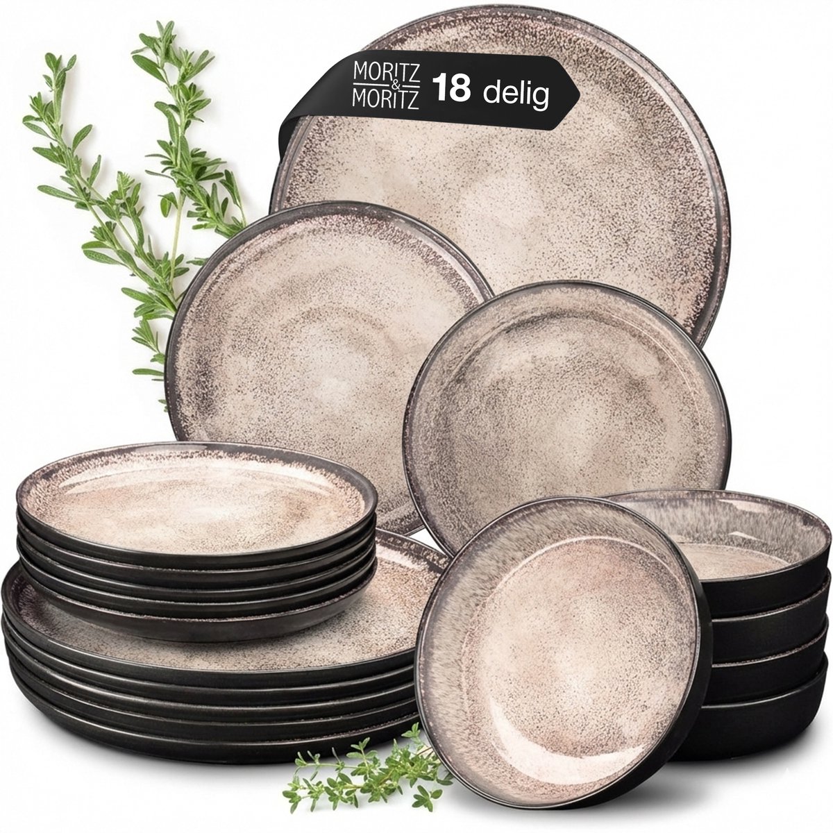 Moritz & Moritz VIDA 18-delige Serviesset voor 6 Persoons – Modern Bordenset Beige – Servies met dinerborden, dessertborden en soepborden