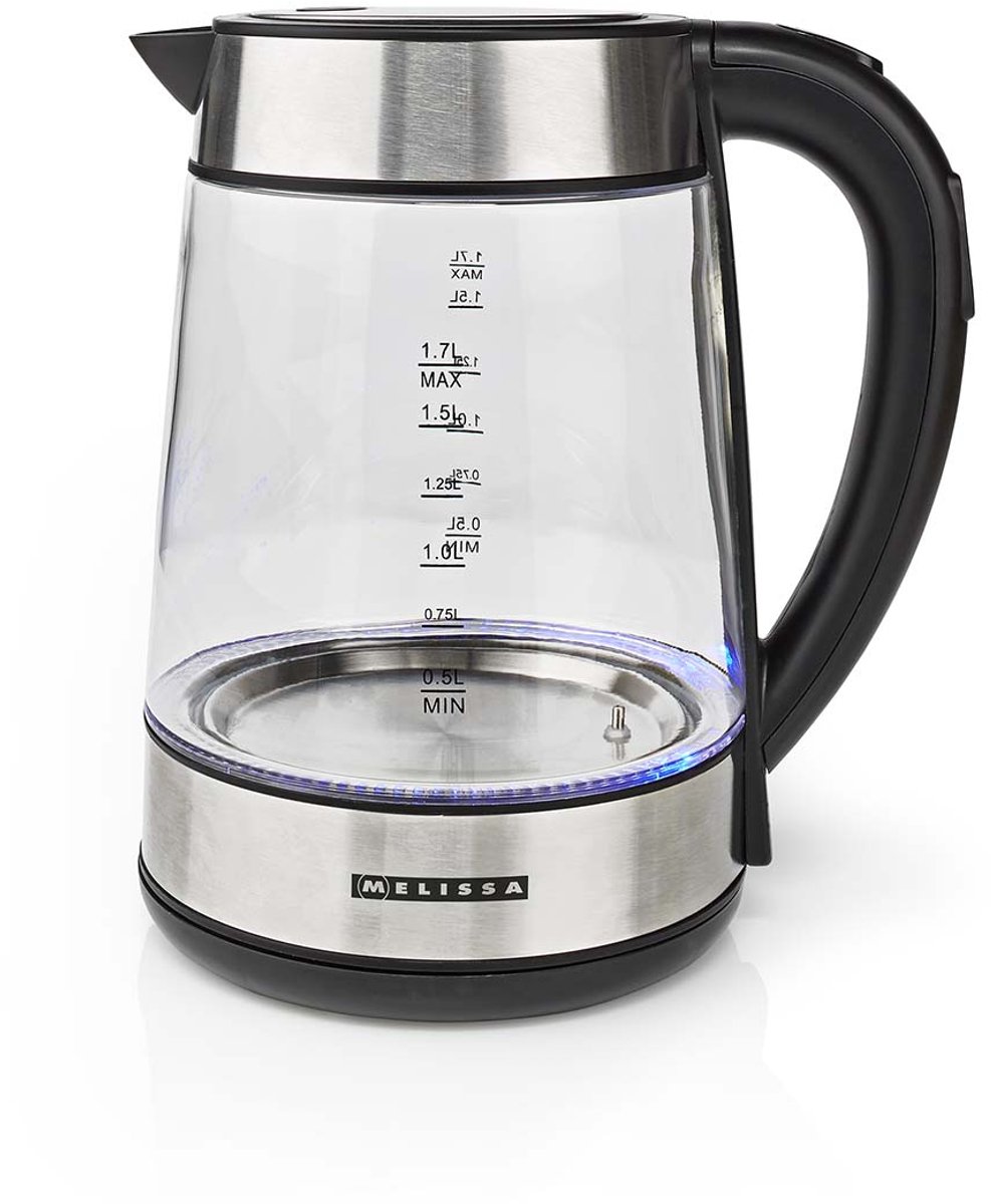 Melissa 16130311 - Digitale Elektrische Waterkoker - 1,7L - 2200W - Glas - 50/70/80/90/100°C Voorinstellingen - 360° Basis - Verborgen Verwarmingselement - Strix® Controller - Warmhoudfunctie - Droogkookbeveiliging