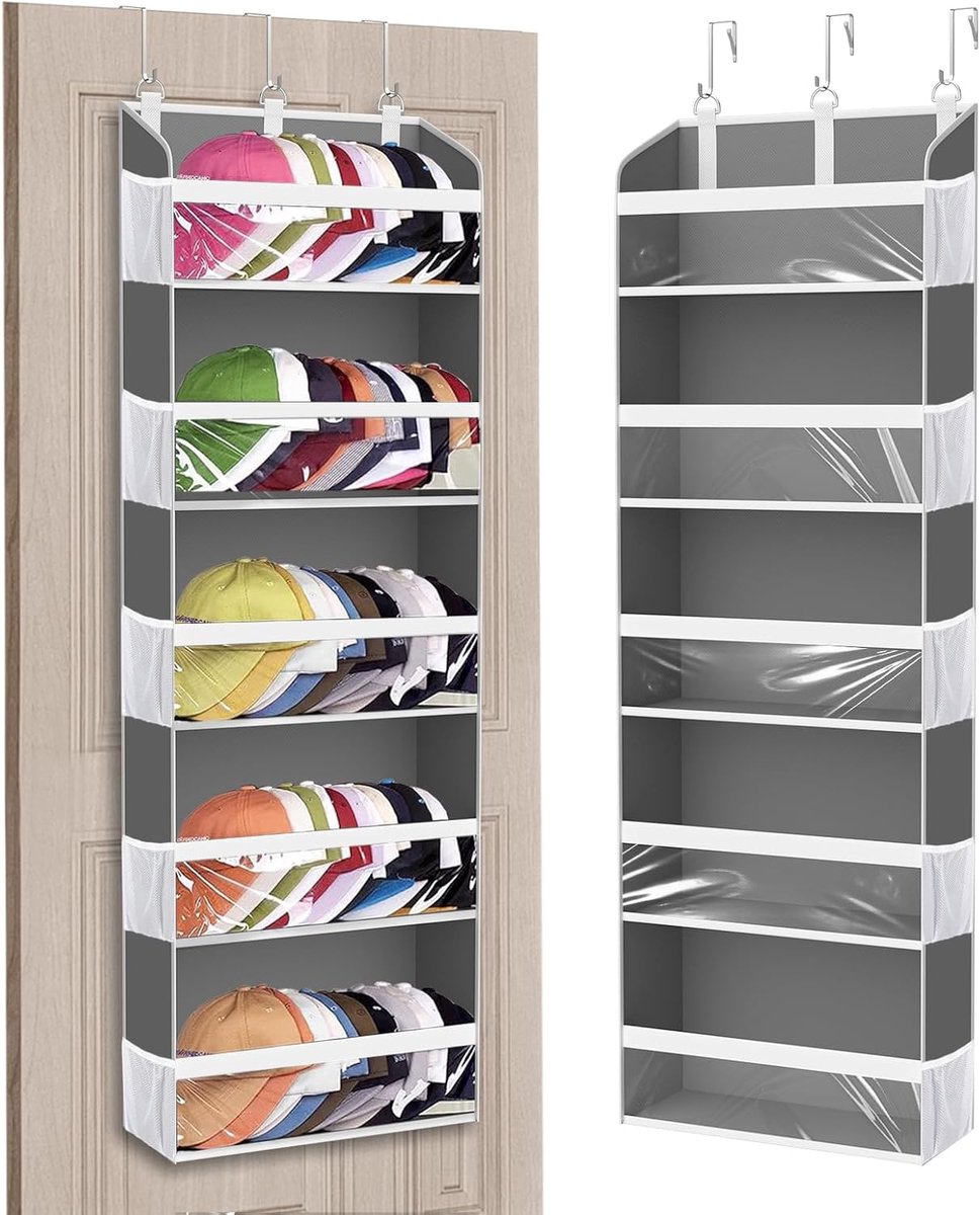 Deur Hoedenrek - Petten Organizer - Opbergen Thuis - 5 Niveaus - 118 cm Hoog - Donkergrijs