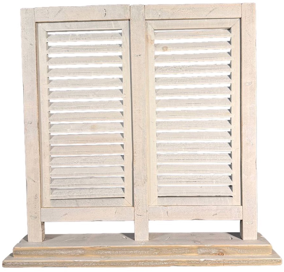 Raamscherm hout 74 cm – Houten shutter dubbel oud wit | Raamluik vensterbank Ibiza White bohemien