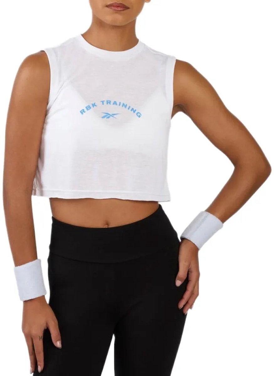 Reebok Lux Cropped Graphic Mouwloos T-shirt S Vrouw Wit