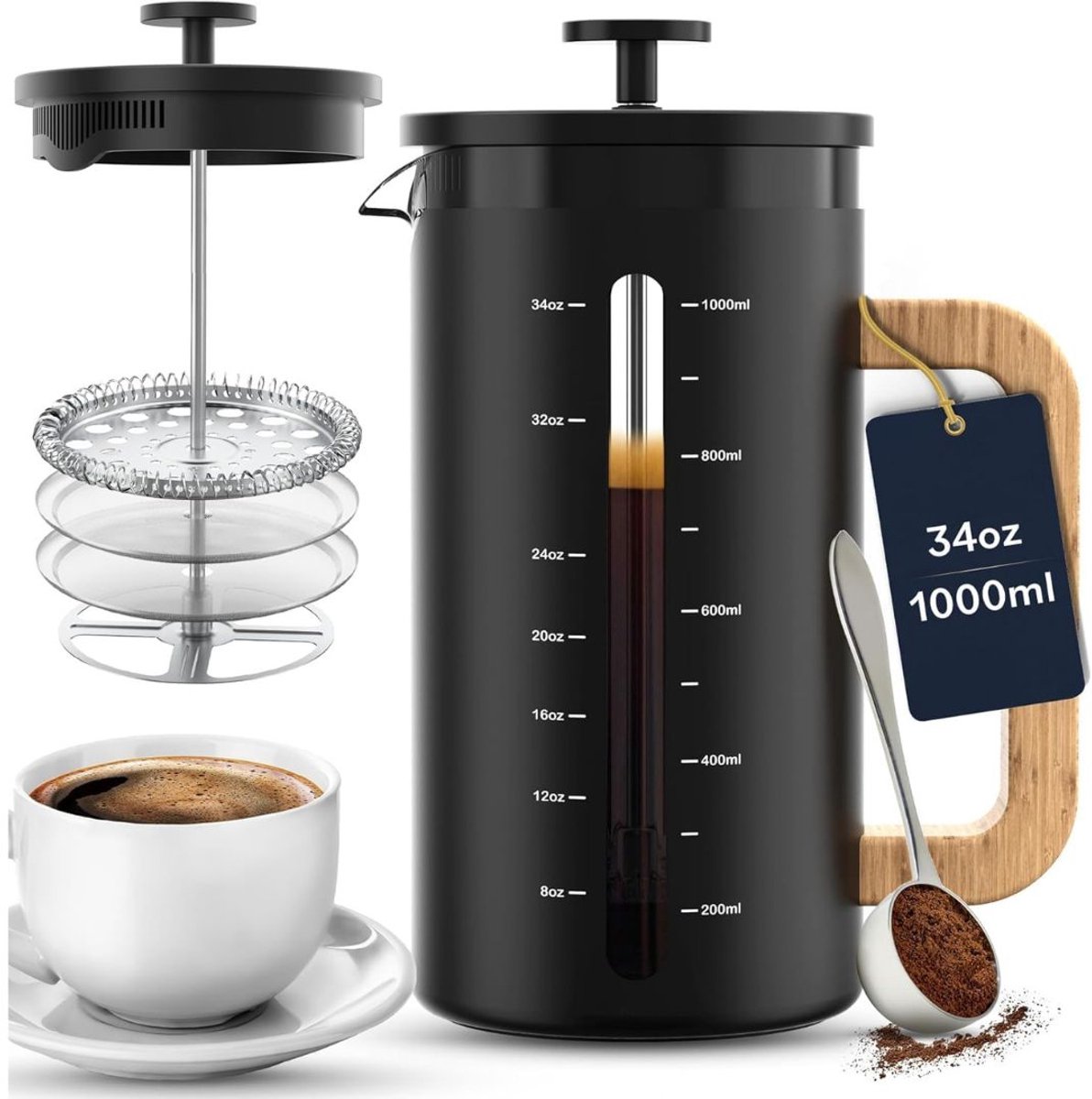 CLVP® French Press Koffiemaker - Koffiepers - Verse Koffie Maker