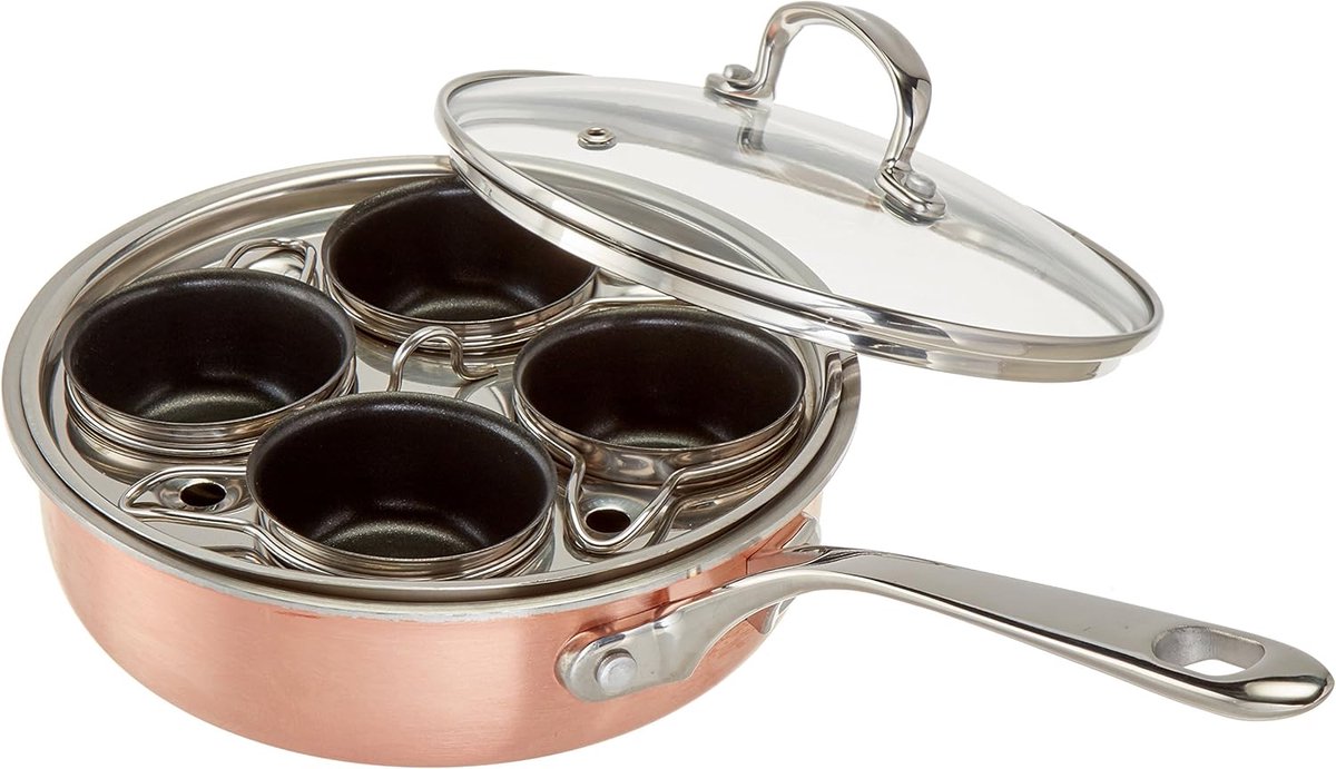 Eierkoker 4 Koppen - Poché Eieren - Ontbijt Brunch - Tri-Ply Koper - 40x24x6 cm - Koper