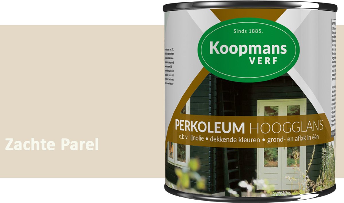 Koopmans Perkoleum Hoogglans Dekkend – Zachte Parel – 750 ml – Dekkende Beits Buiten – Schutting, Gevel & Tuinhout