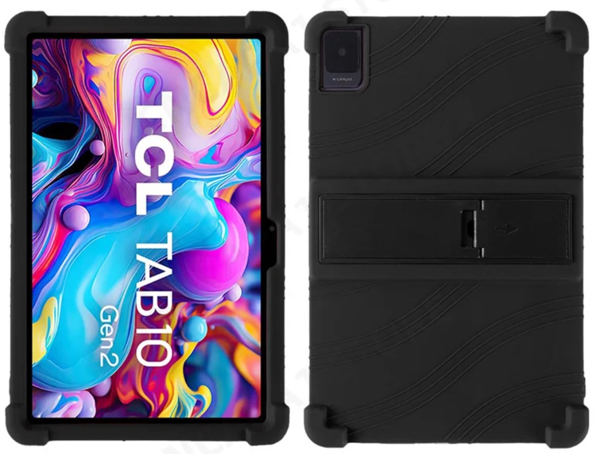 EtuiTab Serie - Siliconen Tablet Hoes - TCL TAB 10 Gen2 - Zwart - Met Standaardfunctie