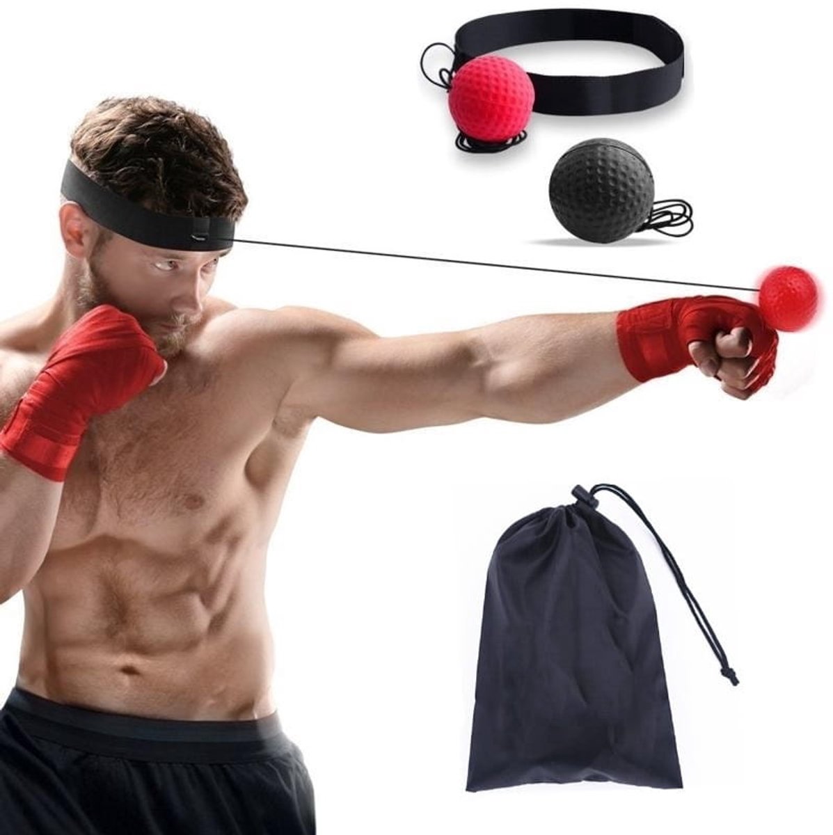 ACTIV SPACE Fight Reflex Ball - Bokstraining - Zwart en Rood - Verstelbare Hoofdband