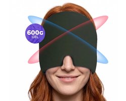 LUXEVI Migraine Muts 360° (600g Gel) - Verkoelend Hoofdpijn Masker met Paardenstaart Opening - Hot & Cold Therapy - Volledig Verduisterend & Zwart