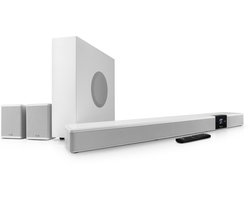 Teufel CINEBAR 22 Power Edition – Dolby Atmos 7.1 soundbar met 8 drivers, draadloze slanke subwoofer, rearspeakers, home cinema systeem – wit