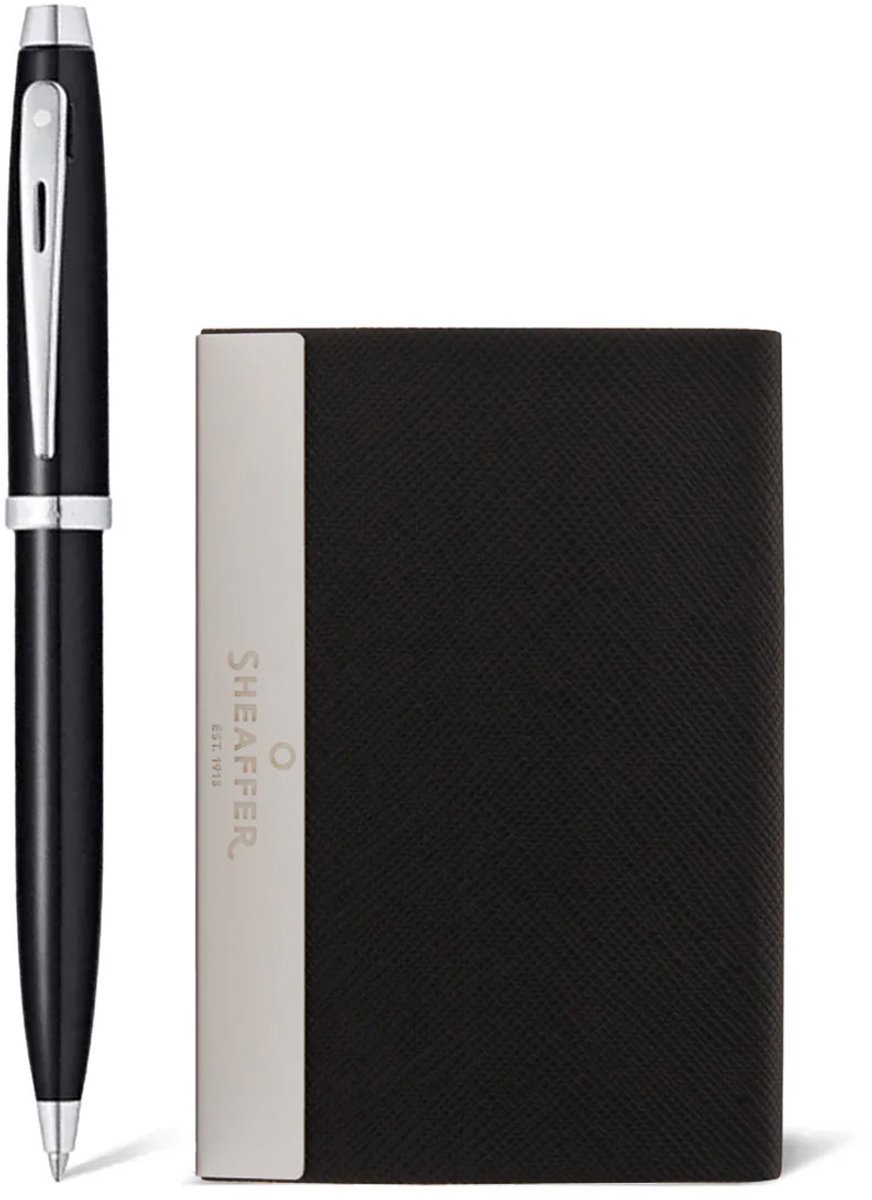 Sheaffer Balpen Giftset - 100/G9338 - glossy black lacquer chrome plated - met visitekaarthouder