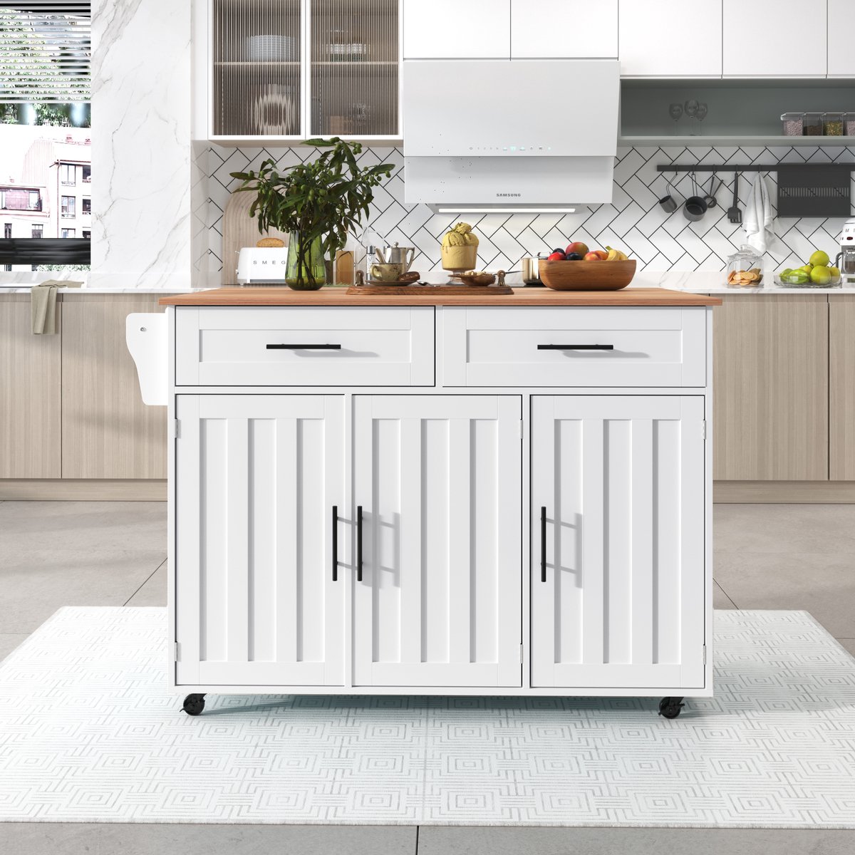 REDOM Keukeneiland - Inklapbaar Werkblad En Verrijdbaar - Europese Stijl - Keuken Of Eetkamer - MDF - Wit - 129 X 71 X 91,5 Cm