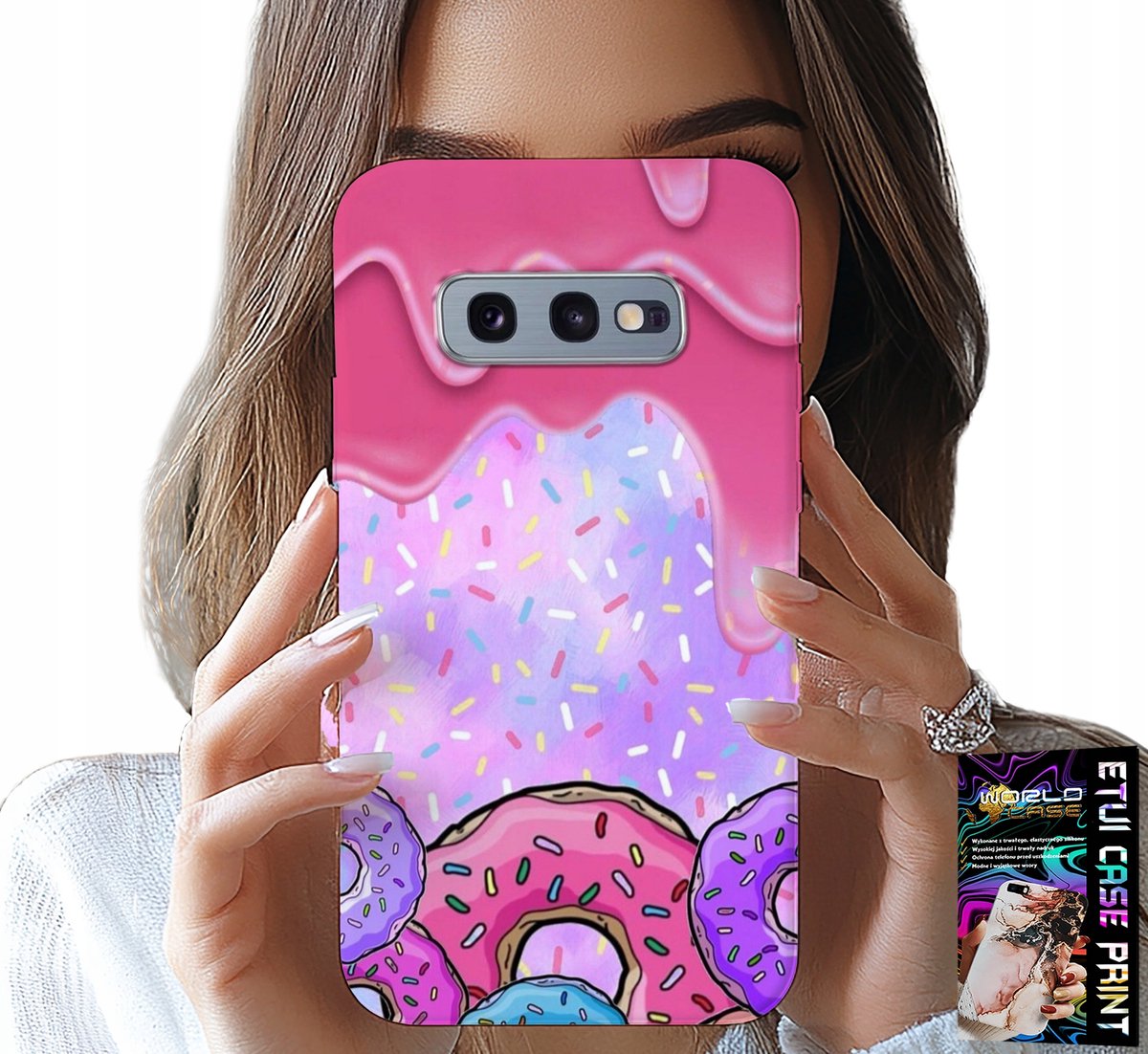 HOESJE VOOR SAMSUNG GALAXY S10E - ZOETE DONUTS MET GLAZUUR OP DE ACHTERGROND + FOLIE