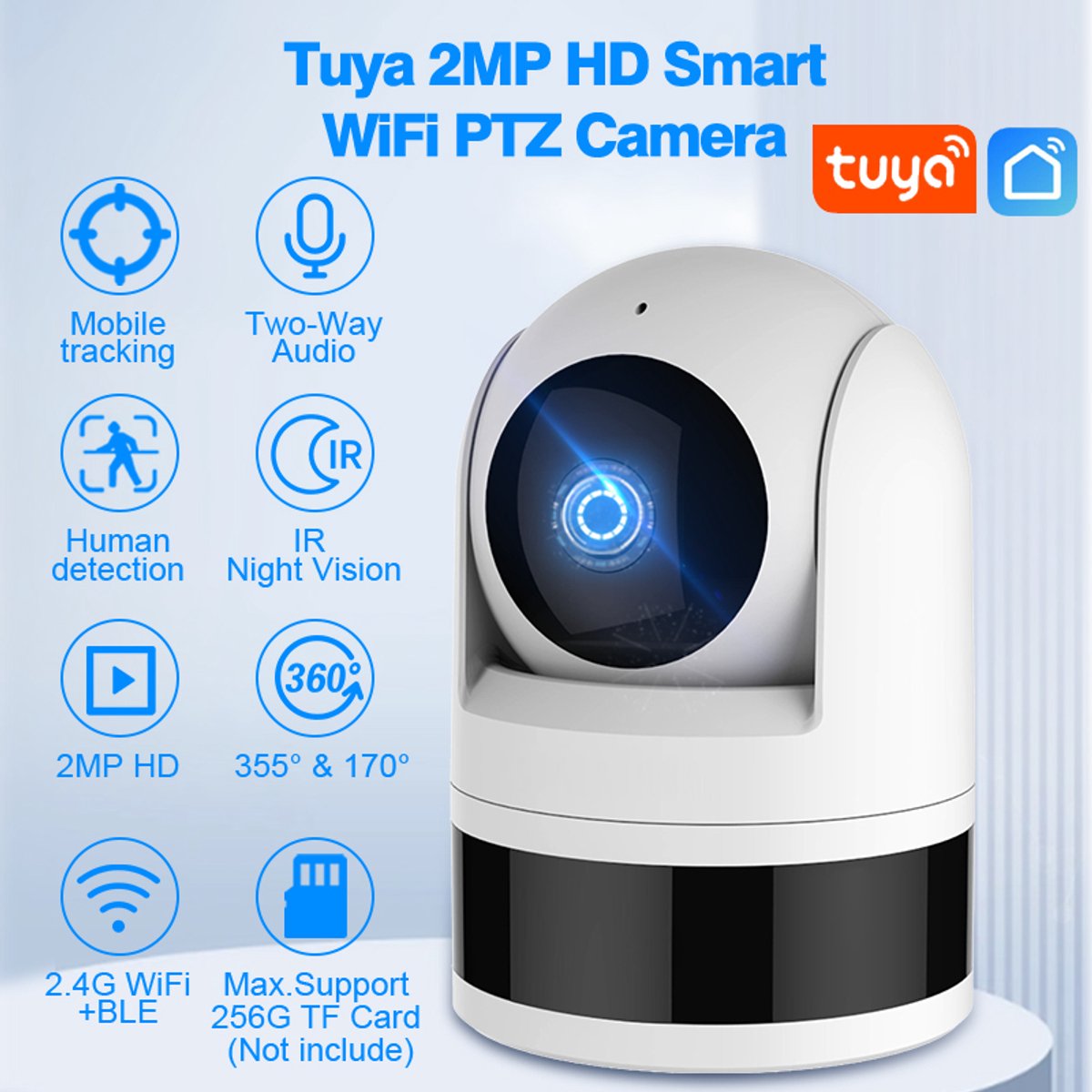 Wifi smart camera Full HD met geheugenkaart slot. Geschikt voor binnen in de Tuya en Smartlife app