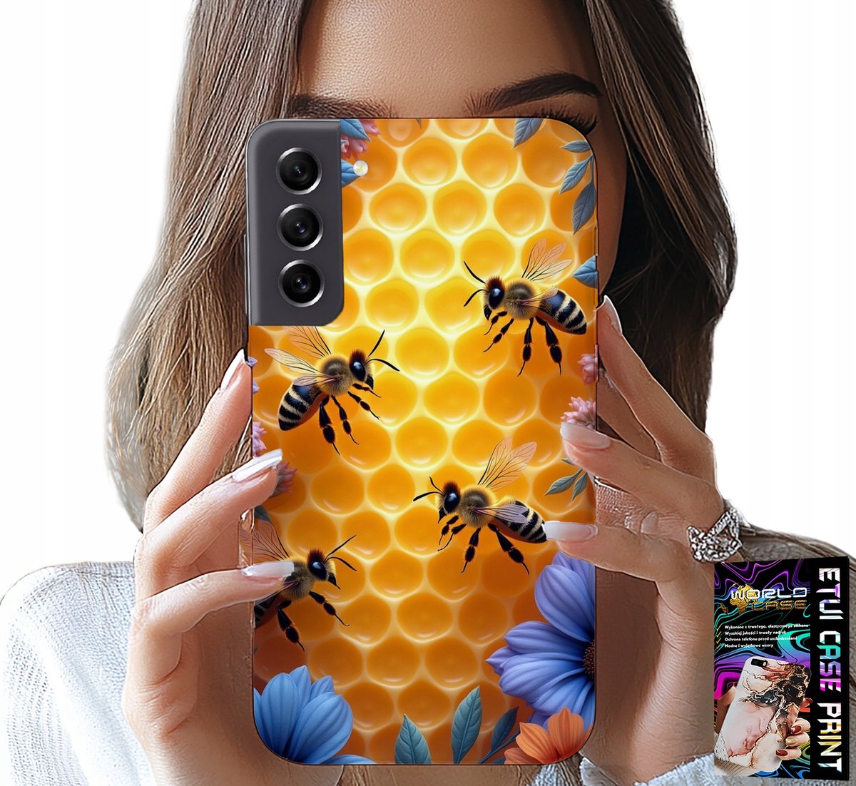 HOESJE VOOR SAMSUNG GALAXY S21 FE - ACHTERKANT MET BIJENKORF EN HONINGRAAT