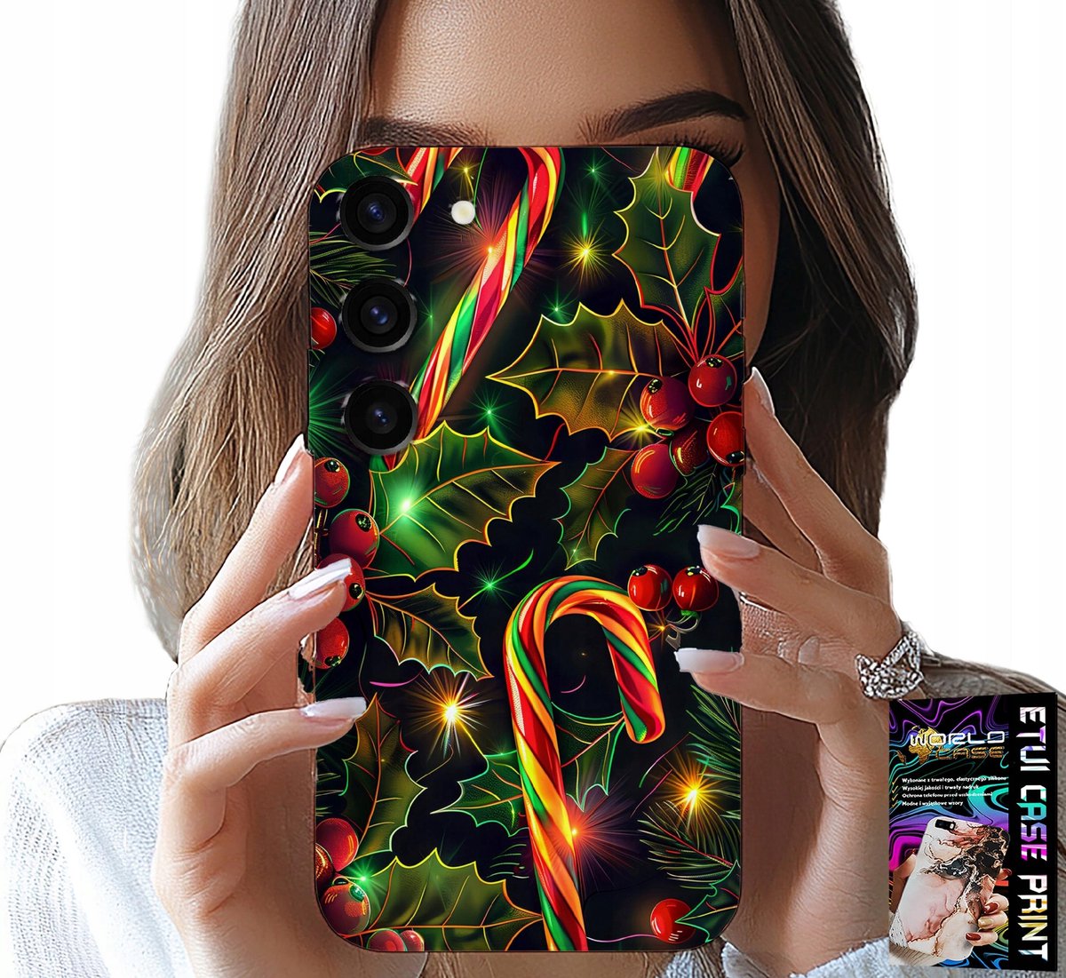 HOESJE VOOR SAMSUNG GALAXY S23 - SUIKERSTOKJE, MARETOE, KERSTBOOM + GLAS