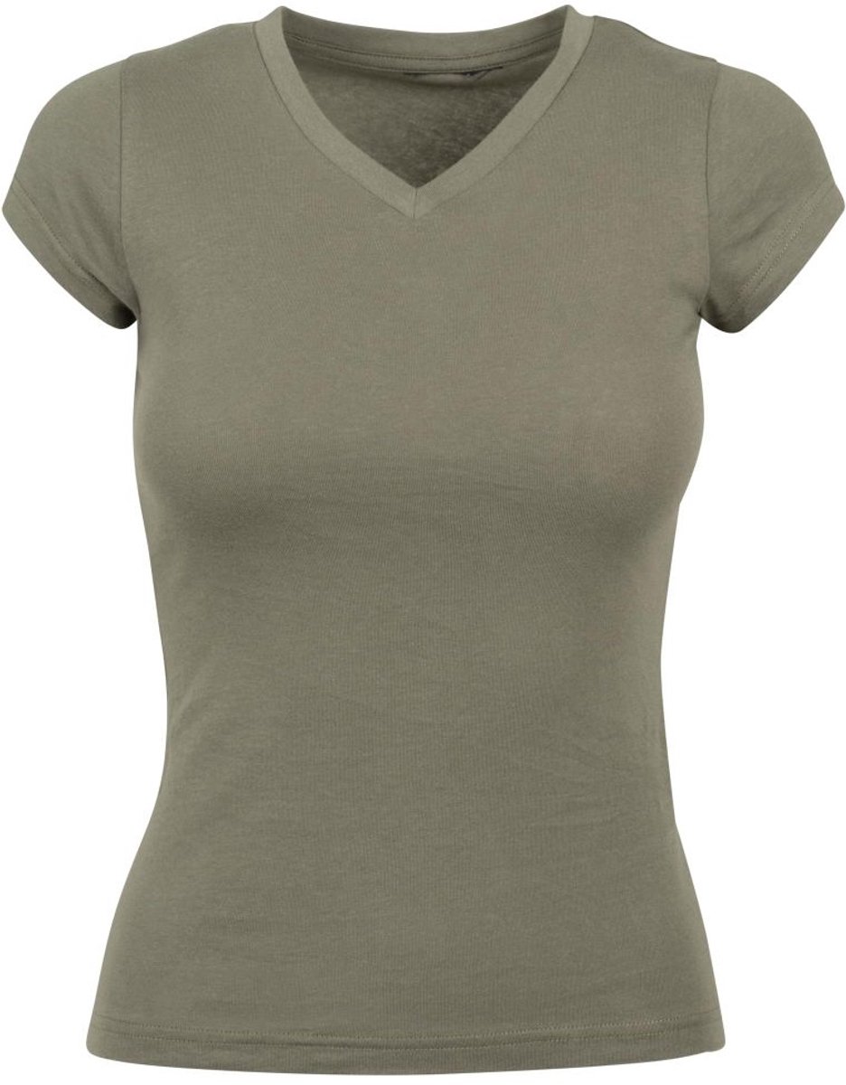 Build Your Brand - Basic V-Hals Dames T-Shirt - Olive maat S