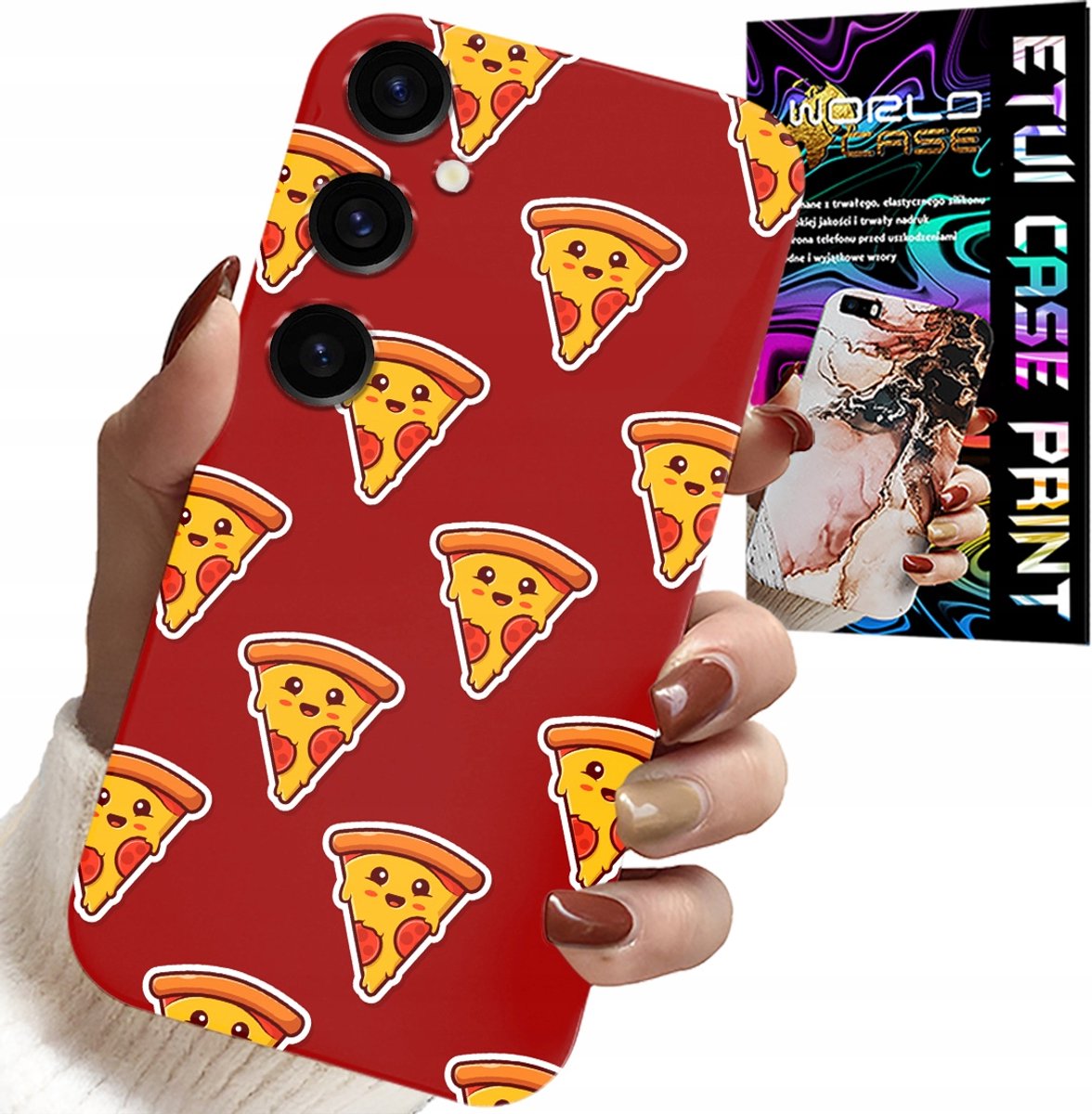 HOESJE VOOR SAMSUNG GALAXY M35 4G - HAPPY PIZZA PATROON OP RODE ACHTERGROND
