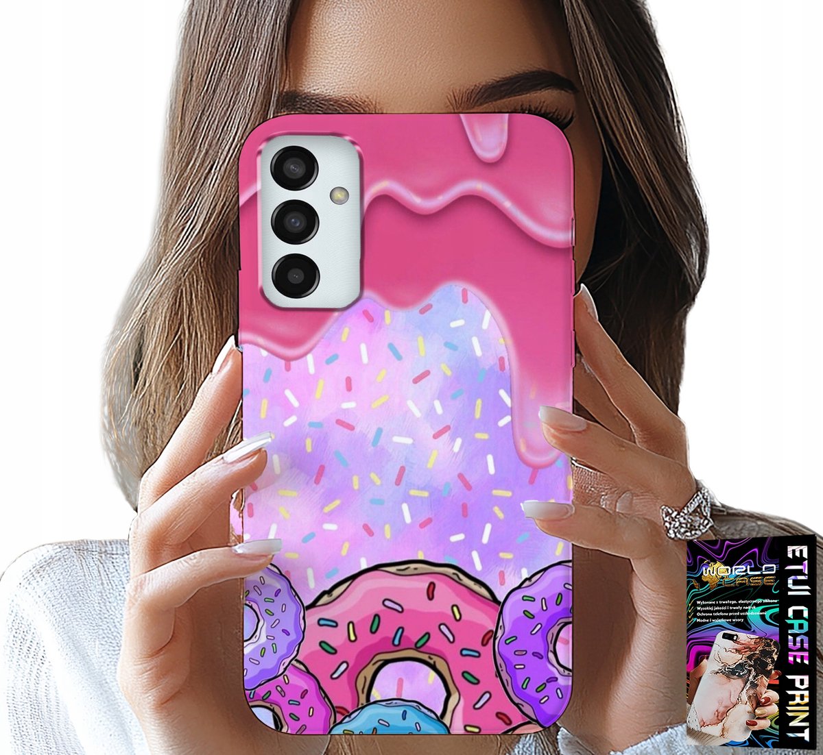HOESJE VOOR SAMSUNG GALAXY M23 - ZOETE DONUTS MET GLAZUUR OP DE ACHTERGROND + GLAS