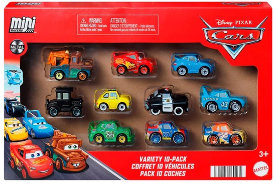 Disney en Pixar Cars Mini Racers 10-pack - set van 10 speelgoedvoertuigen uit de film