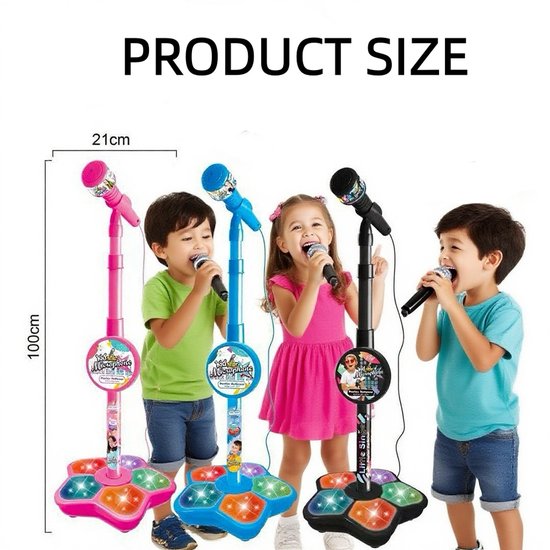 Roze Kind Microfoon Met Stand - Met Verlichting & Muziek, KARAOKE Microfoon Speelgoed voor Peuters — afbeelding 5