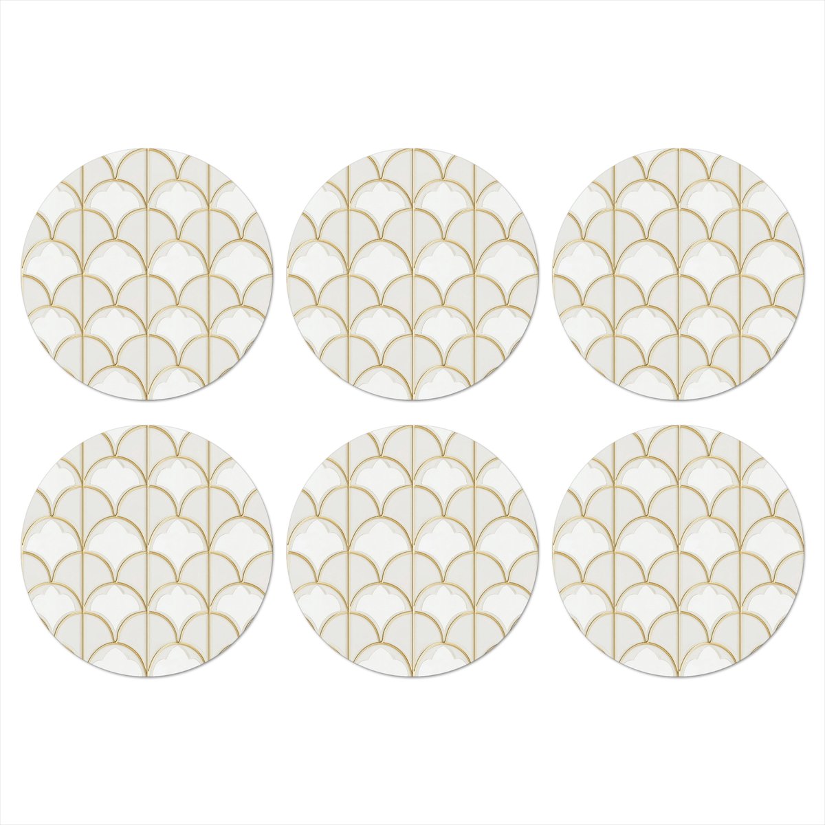 Onderzetters voor glazen - Rond - Mozaïek - Bogen - Goud - 10x10 cm - Glasonderzetters - 6 stuks