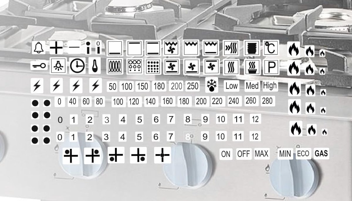 Kookplaat Symbolen - Sticker Set - Keuken Gebruik - Waterproof Vinyl - Diverse Maten - Zwart Wit