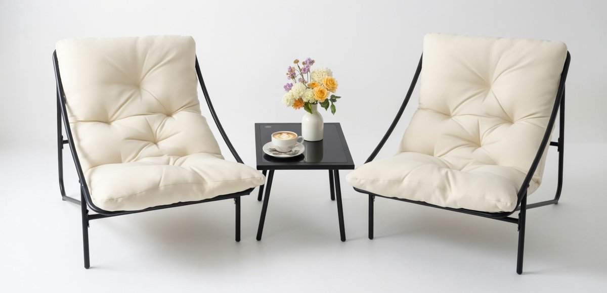 Balkonset 3-delig 40x40x42 cm – Compacte Loungeset met Tafel en 2 Stoelen, Inclusief Kussens, Weerbestendig Bistro Tuinmeubelset voor Klein Balkon & Terras – NoviHome