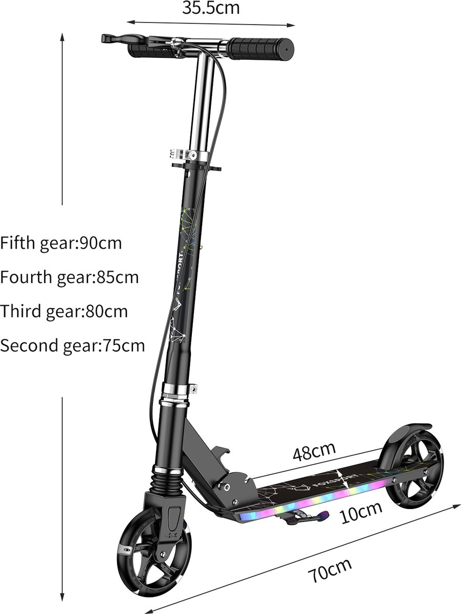 FOXSPORT Kinderstepjes - Kinderstep - Step - Kinderscooter - LED-verlichting in wielen & voetplateau - Draagkracht tot 100 kg - Kick Step - Voor Jongens en Meisjes - Vanaf 3-12 Jaar - Drie instelbare hoogte-opties - Zwart — afbeelding 2