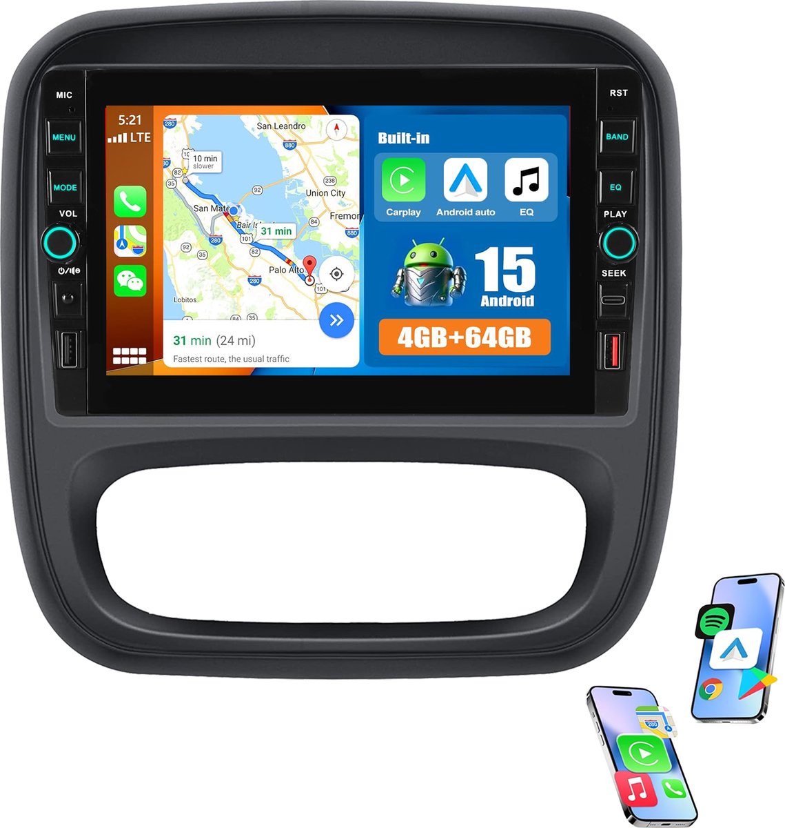 ESSGOO Autoradio - 4GB+64GB - Geschikt Voor Opel Vivaro B 2014 t/m 2018 - Geschikt Voor Renault Trafic III 2014 t/m 2021 - Carplay & Android auto - Met navigatie GPS - Radio scherm