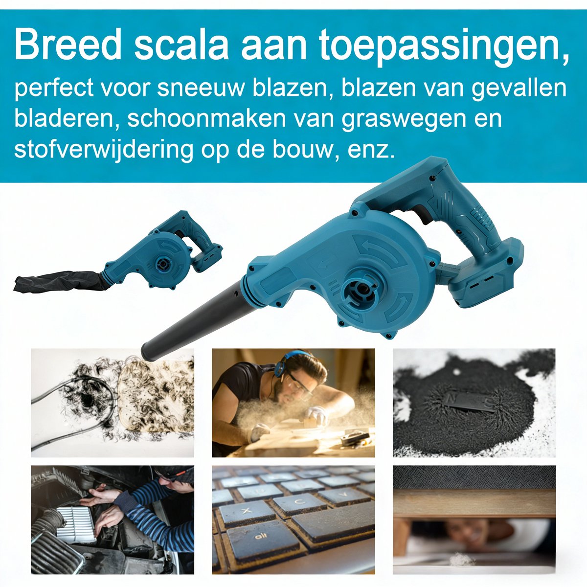 Accu Bladblazer - blazer - 980m/s - Basic Body - Zonder Batterij - Met Blaaspijp en Stofzak - Compatibel Makita Batterij – foto 5